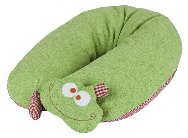 Efie Stillkissen Frosch mit abnehmbarem Rasselkopf, Inlett gefüllt mit Dinkelspelzen, kontrolliert b