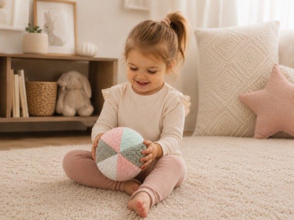 Efie Rassel Ball klein rosa/grau/blau, kontrolliert biologischer Anbau (organic), Made in Germany