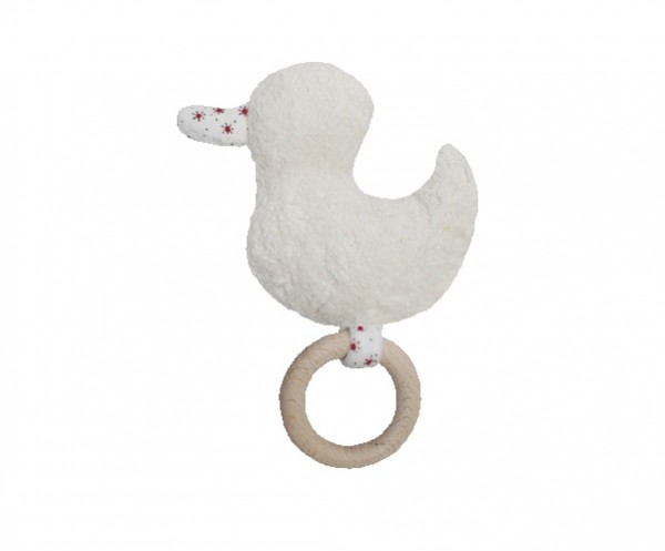 Efie Greifling Ente mit Holzring und Rassel, kontrolliert biologischer Anbau (organic), Made in Germ